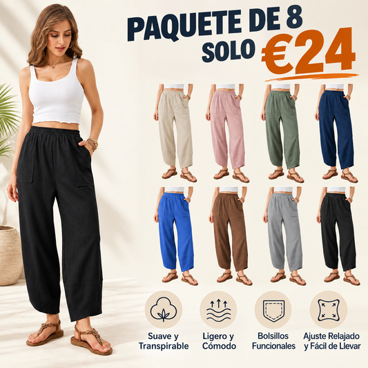 Pantalones harén tipo palazzo para mujer con bolsillos