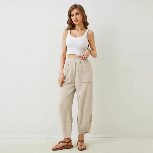 Pantalones harén tipo palazzo para mujer con bolsillos